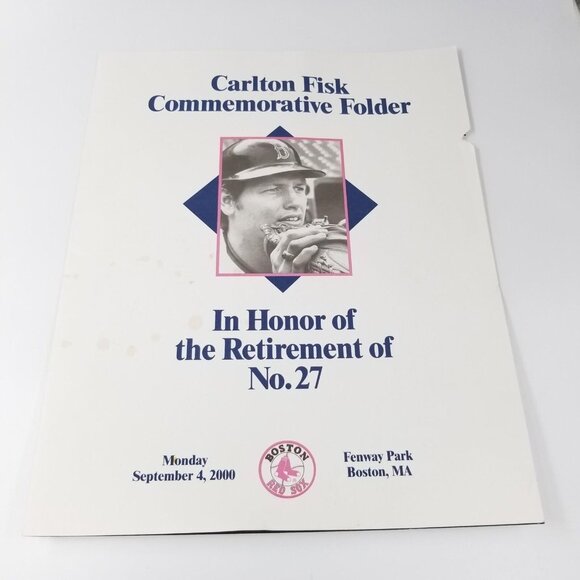 Vintage Lot Red Sox Carlton Fisk 27 Folder WEEI Go Pudge Sign Steiner Print - Picture 5 of 8